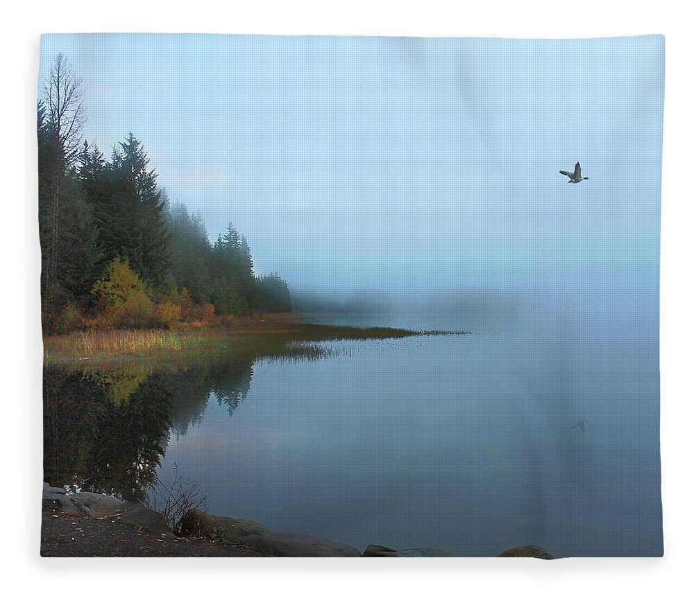 Lake Fleece Blanket featuring the photograph Foggy Morning Trillium Lake by Loyd Towe Photography