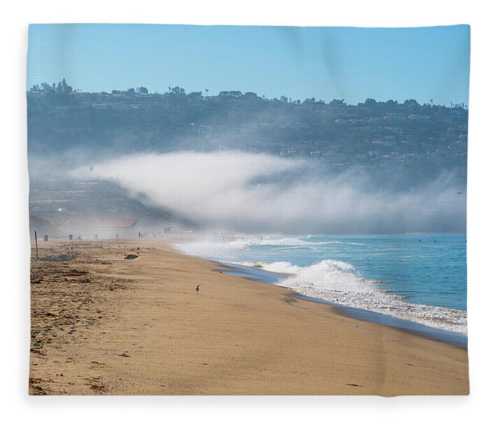 Redondo Fleece Blanket featuring the photograph Foggy Redondo Beach by Mike Hope by Michael Hope