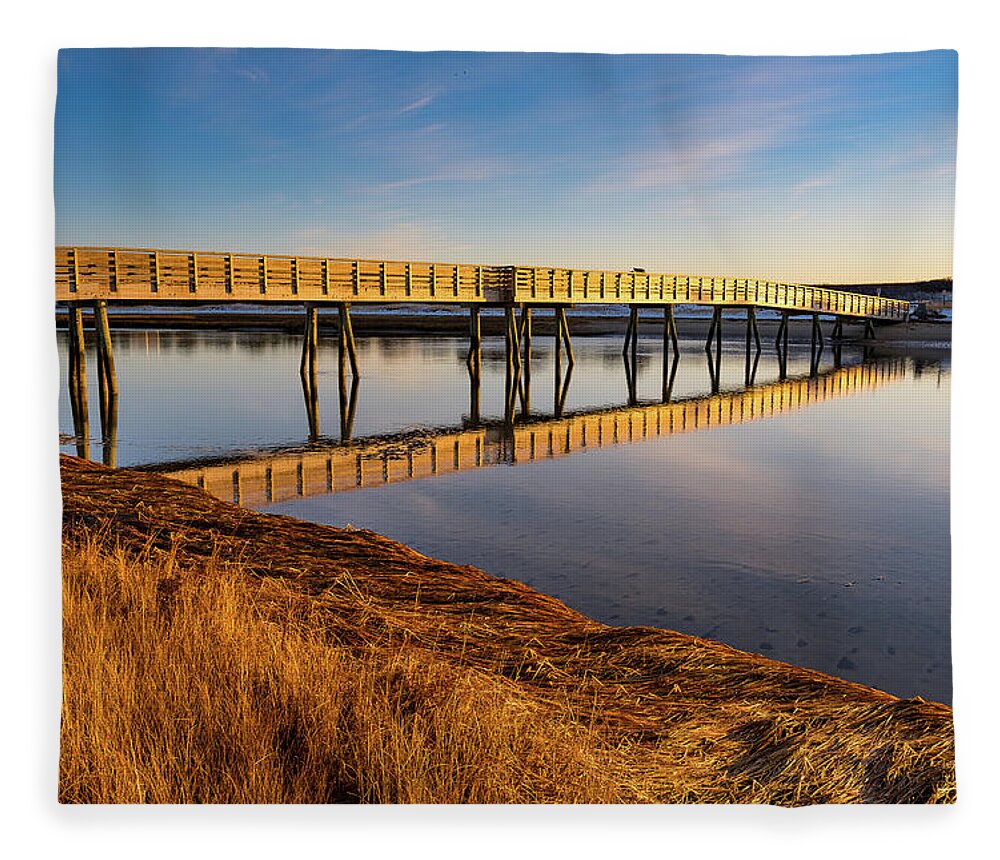 Bay Fleece Blanket featuring the photograph Footbridge Morning by Jeff Sinon
