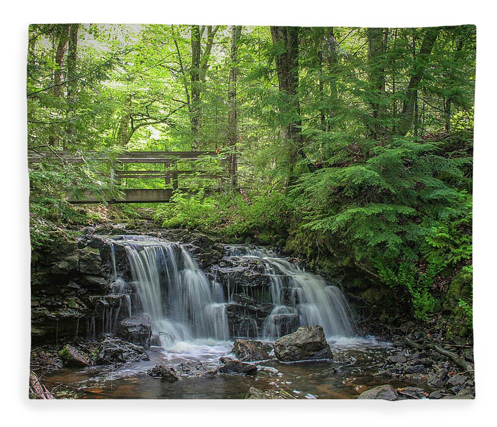 Waterfall Fleece Blanket featuring the photograph Footbridge Near the Waterfall by Robert Carter