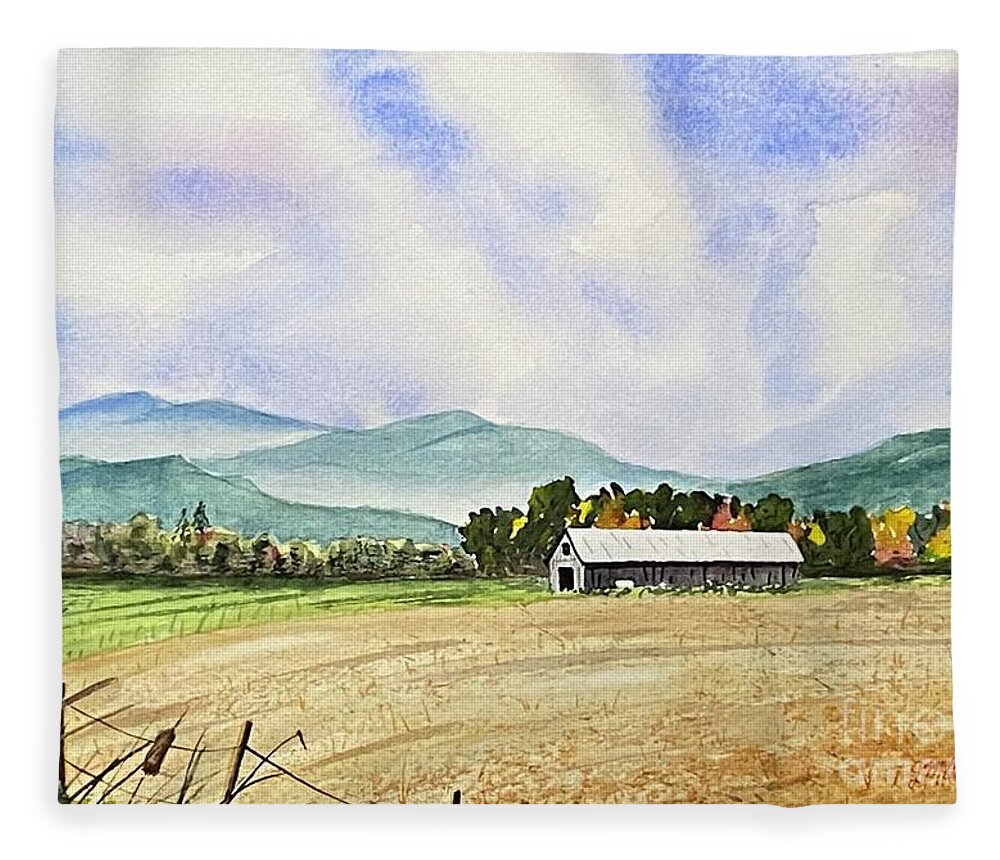Barn Fleece Blanket featuring the painting Foothills Barn by Joseph Burger