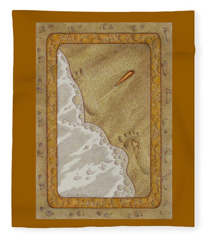 Kim Mcclinton Fleece Blanket featuring the painting Washed Away- Footprints, Foam, and Fate by Kim McClinton
