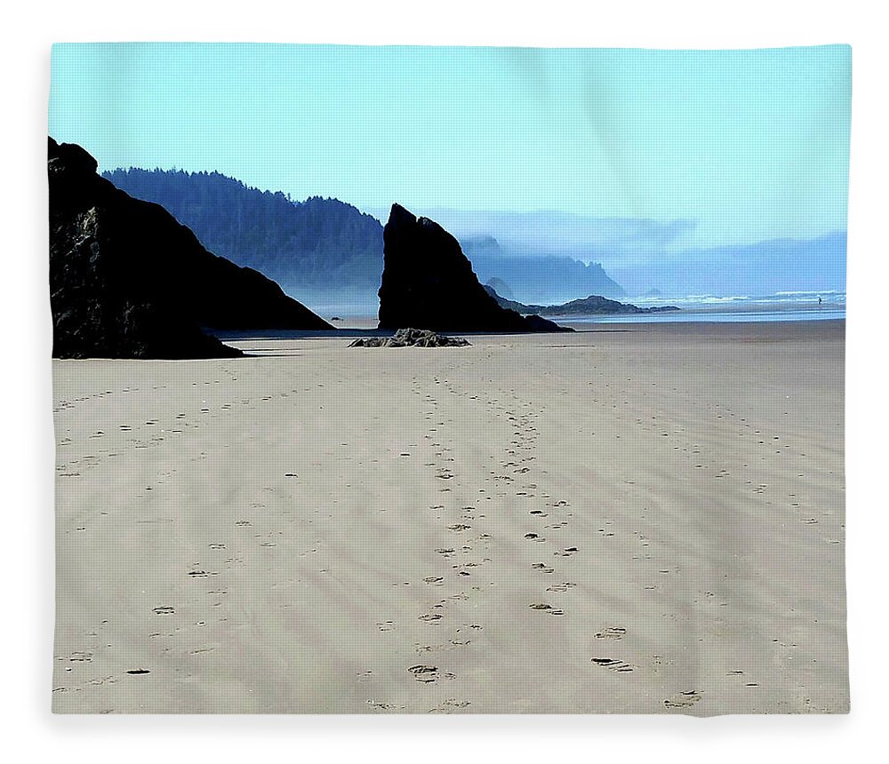 Landscape Fleece Blanket featuring the photograph Footprints In The Sand by Melinda Firestone-White