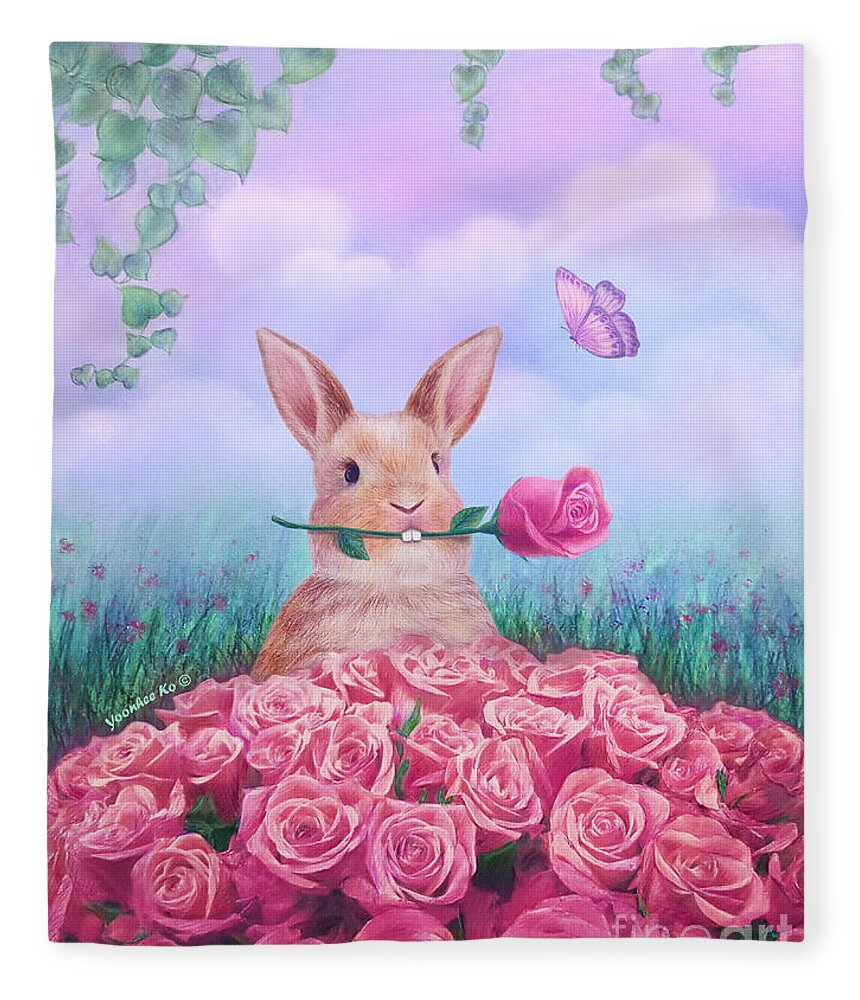 Rose Fleece Blanket featuring the painting For You by Yoonhee Ko