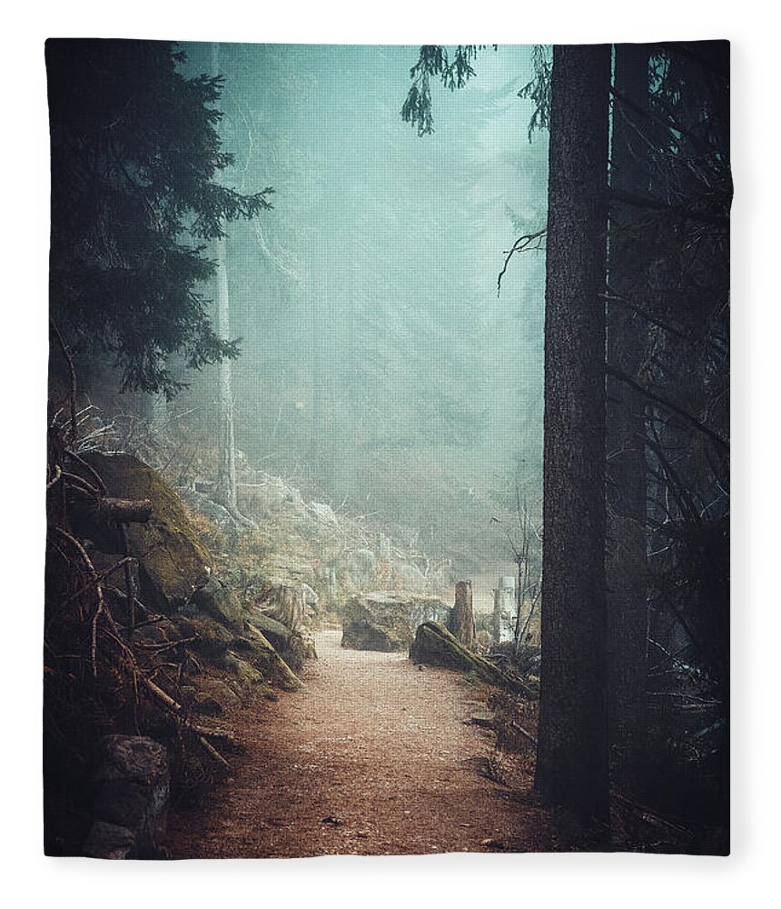 Black And White Fleece Blanket featuring the photograph Forest Mysteries by Philippe Sainte-Laudy