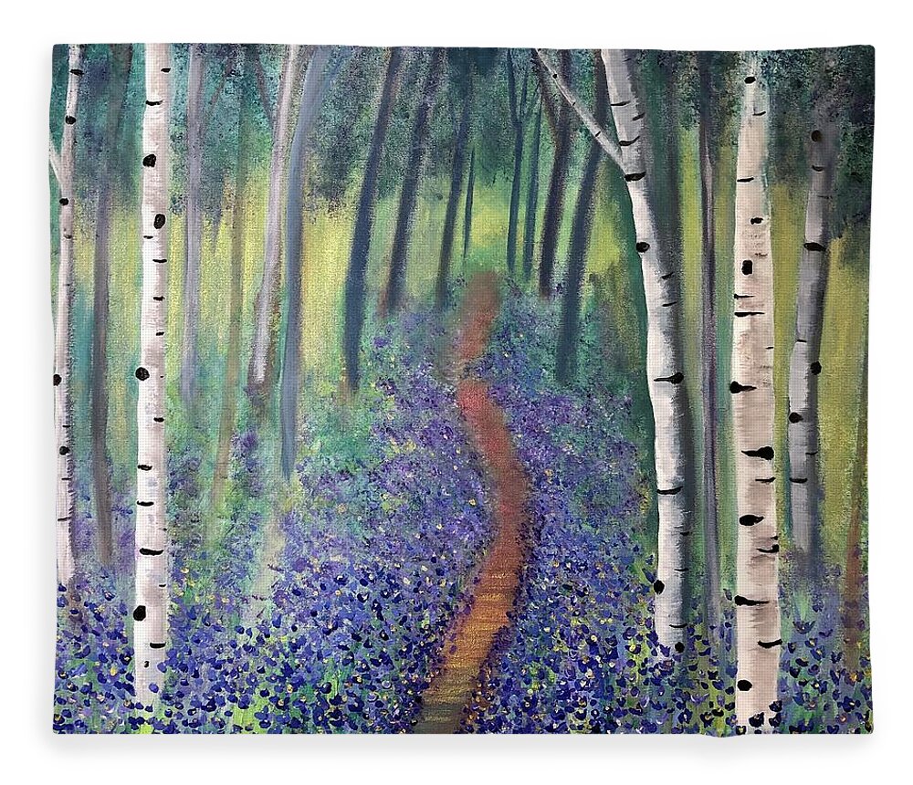 Birch Fleece Blanket featuring the painting Forest of Hope by Stacey Zimmerman