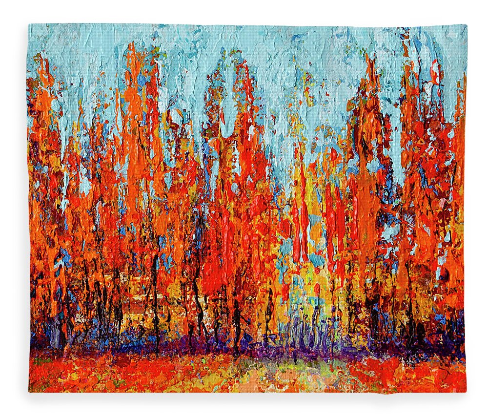 Redwood Forest Paintings In The Fall Fleece Blanket featuring the painting Forest Painting in the Fall - Autumn Season by Patricia Awapara