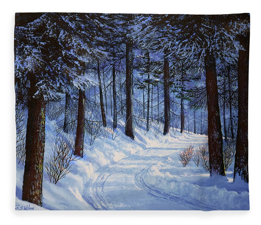 Landscape Fleece Blanket featuring the painting Forest Road by Frank Wilson