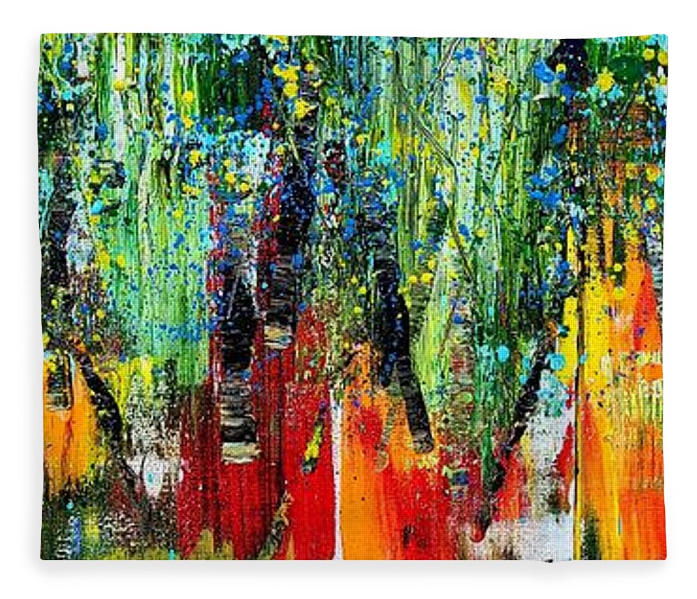 Abstract Fleece Blanket featuring the painting Forest Summer Rain by J Vincent Scarpace