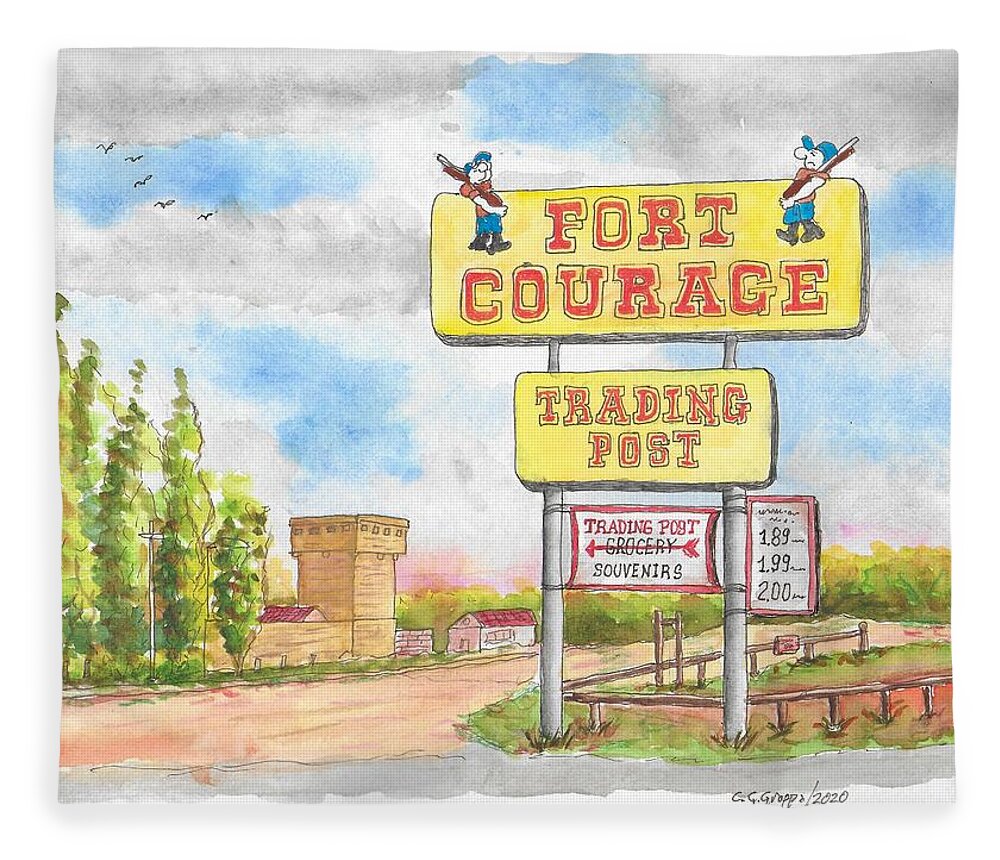 Fort Courage Trading Post Fleece Blanket featuring the painting Fort Courage Trading Post in Houck, Arizona by Carlos G Groppa