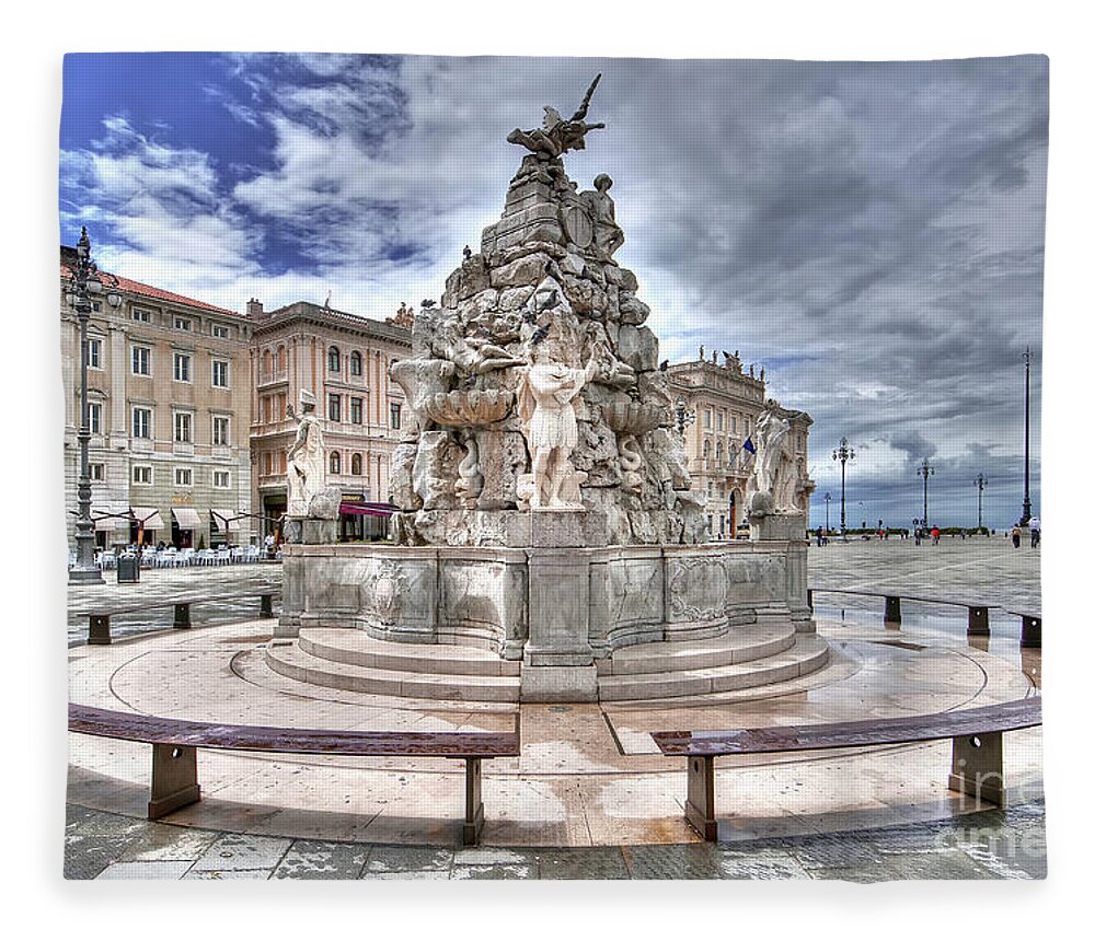Italy Fleece Blanket featuring the photograph Fountain of the Four Continents - Trieste - Italy by Paolo Signorini