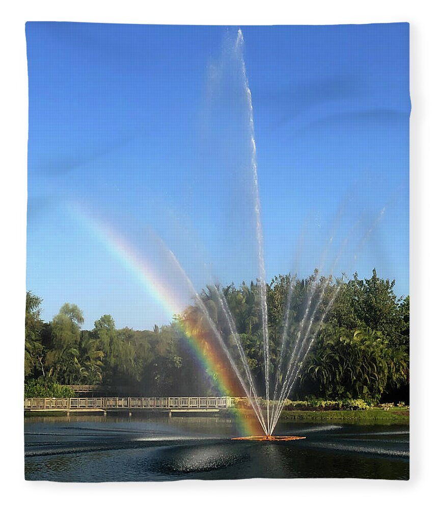 Fountain Fleece Blanket featuring the photograph Fountain Rainbow - Portrait by Shane Bechler