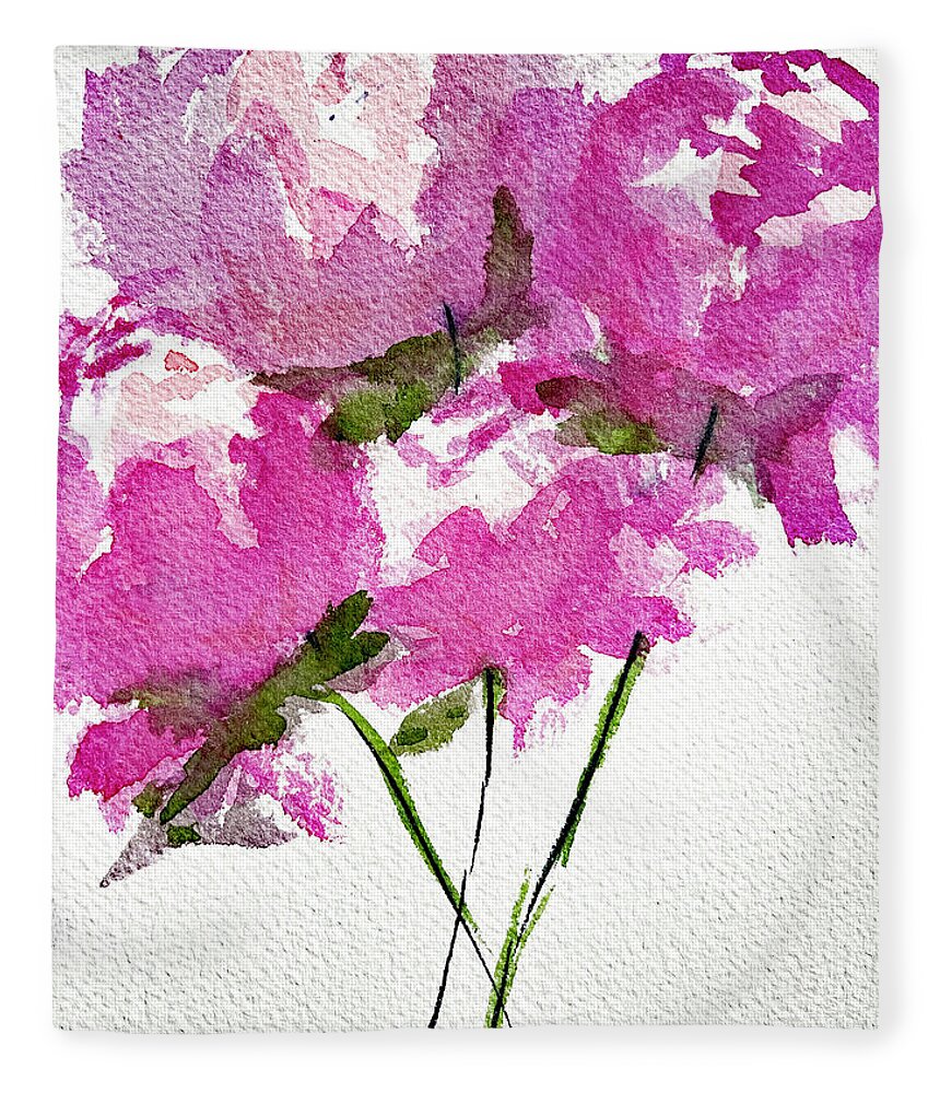 Peonies Fleece Blanket featuring the painting Four Peonies Blooming by Roxy Rich