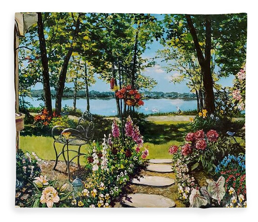 Garden Fleece Blanket featuring the painting Fran's Garden by Merana Cadorette