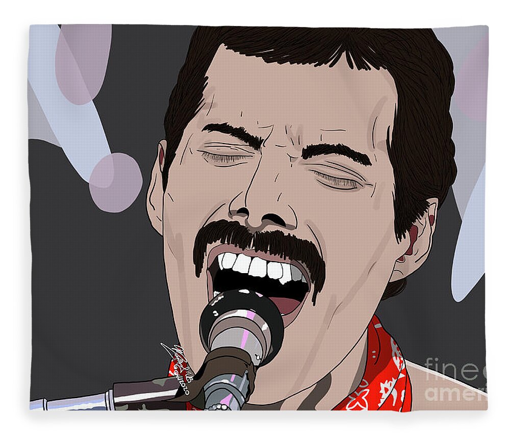 Freddie Mercury Fleece Blanket featuring the digital art Freddie Mercury by Marisol VB