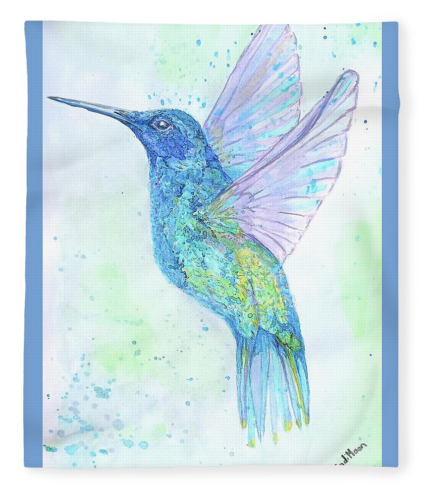 Hummingbird Fleece Blanket featuring the mixed media Freedom and Beauty of a Hummingbird by Candi Moon