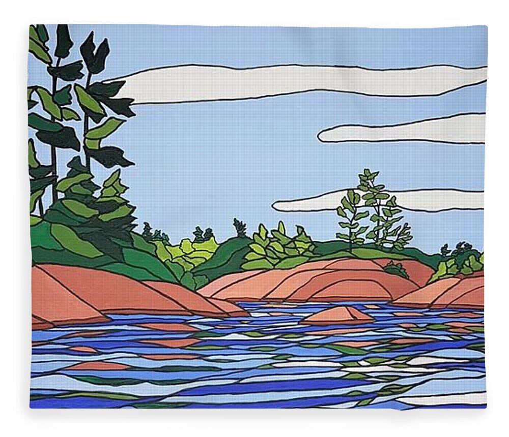 Landscape Fleece Blanket featuring the painting French River by Petra Burgmann