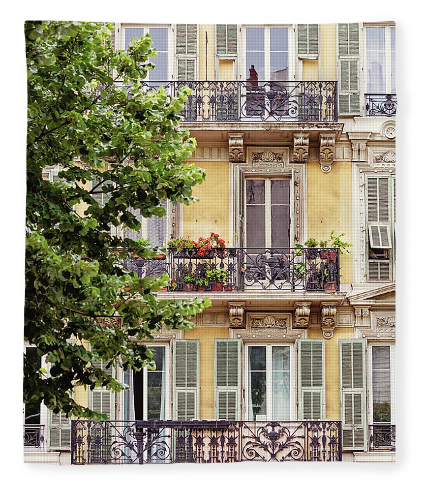 French Riviera Fleece Blanket featuring the photograph French Riviera Windows by Melanie Alexandra Price