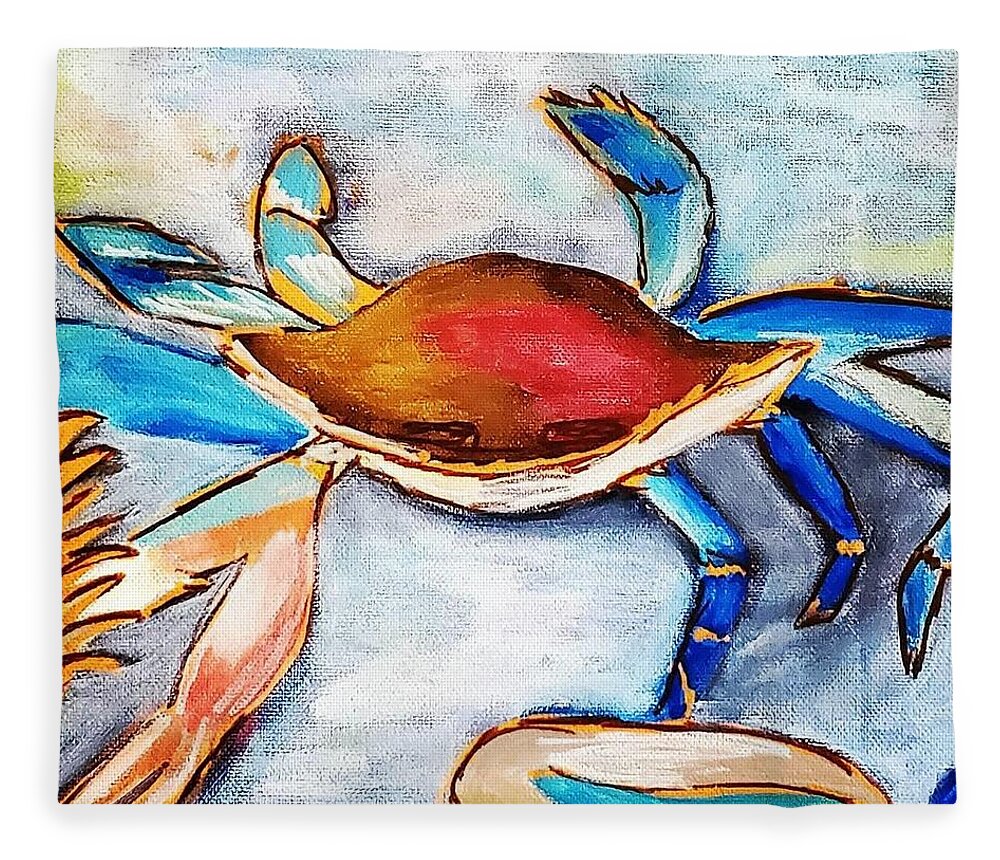 Crab Fleece Blanket featuring the painting Fresh Catch by Amy Kuenzie