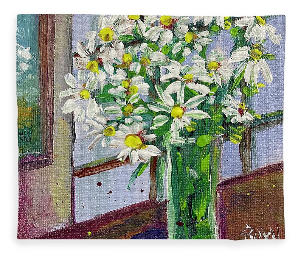 Daisies Fleece Blanket featuring the painting Fresh Daisies by Roxy Rich
