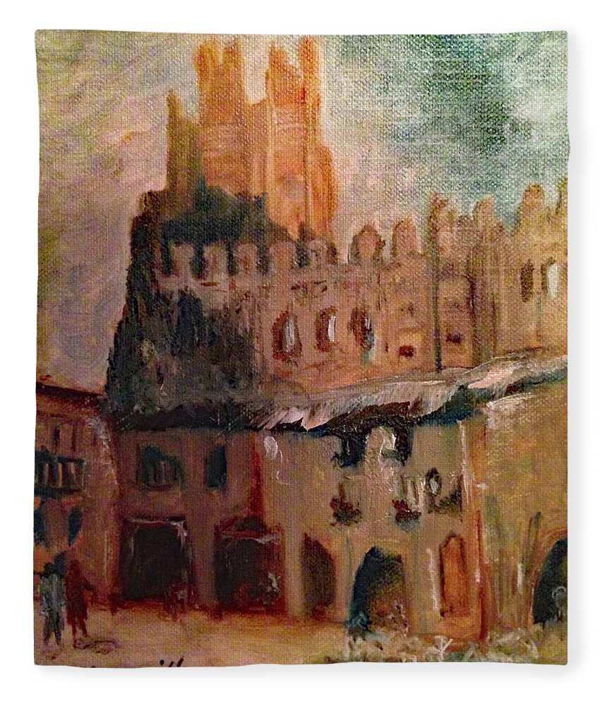 Frias Castle Fleece Blanket featuring the painting Frias Castle by Roxy Rich