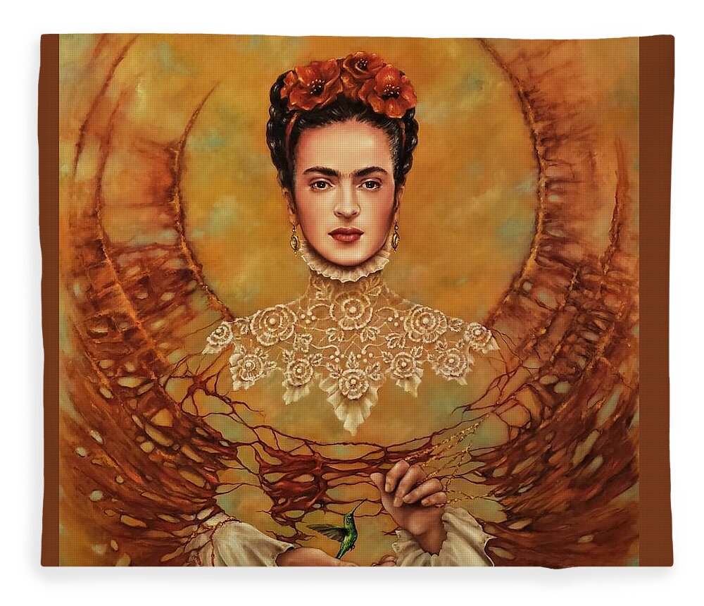 Frida Fleece Blanket featuring the painting Frida bird by Yelena Day