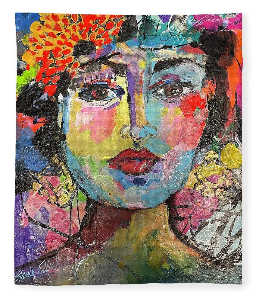 Frida Kahlo Fleece Blanket featuring the painting Frida by Elaine Elliott