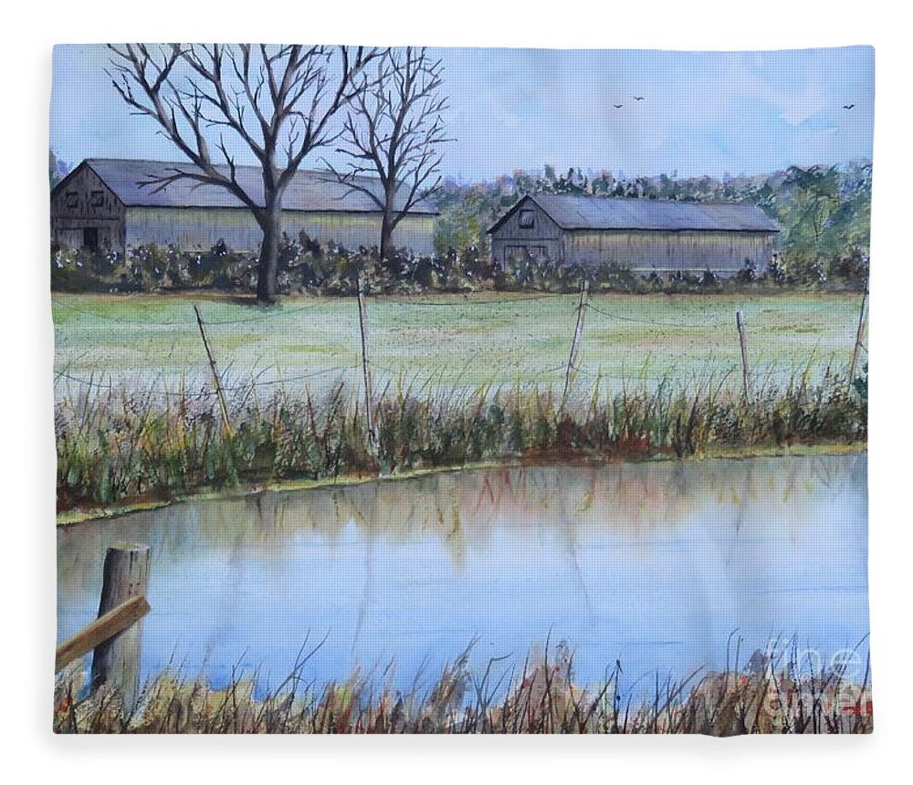 Pond Fleece Blanket featuring the painting Frog Hollow Pond by Joseph Burger