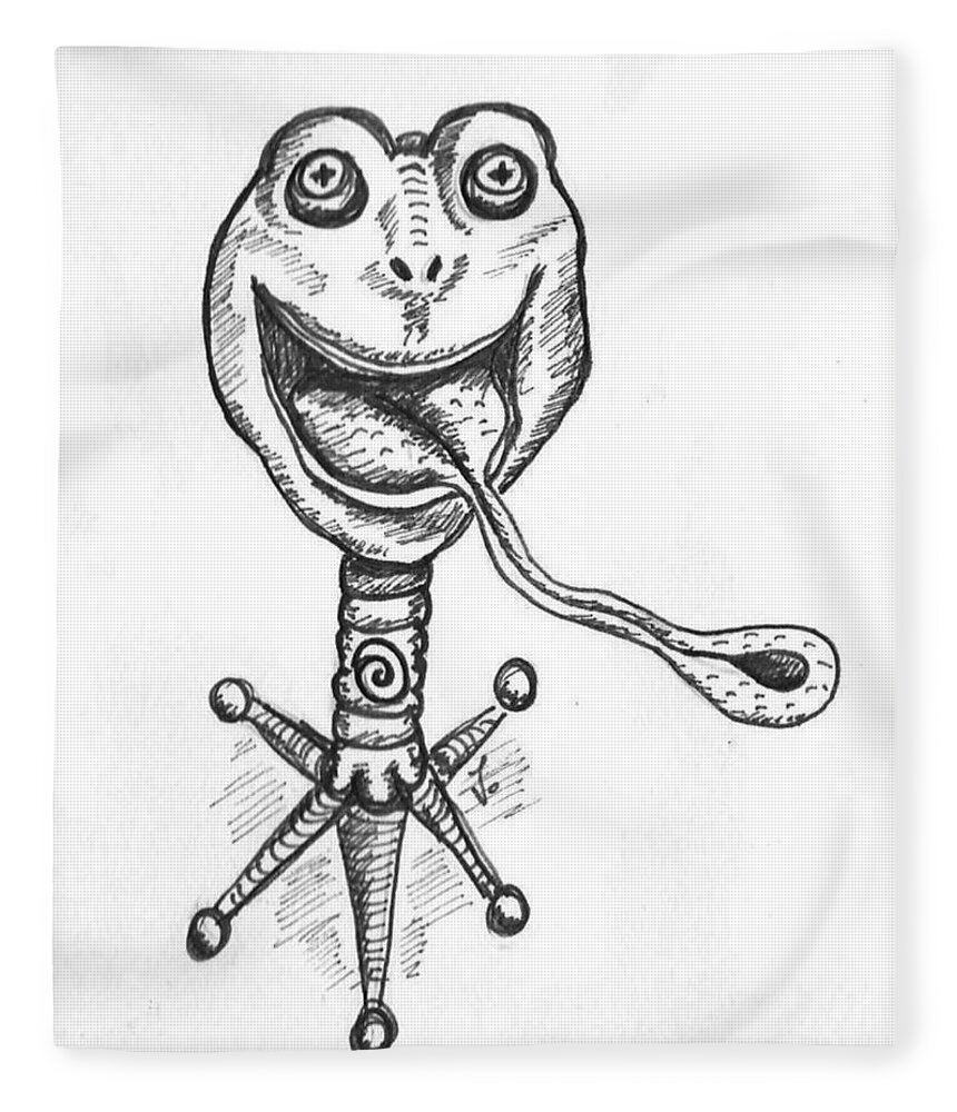 Frog Fleece Blanket featuring the drawing Frogstand by Vicki Noble
