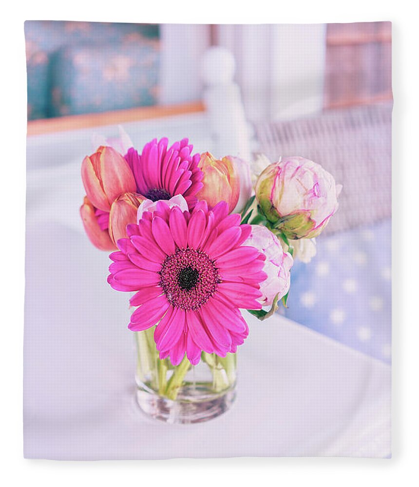 Gerbera Daisy Fleece Blanket featuring the photograph Front Porch Flowers 2 by Marianne Campolongo
