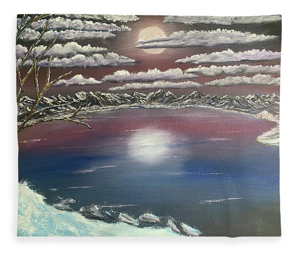 Winter Fleece Blanket featuring the painting Frozen by Lisa White