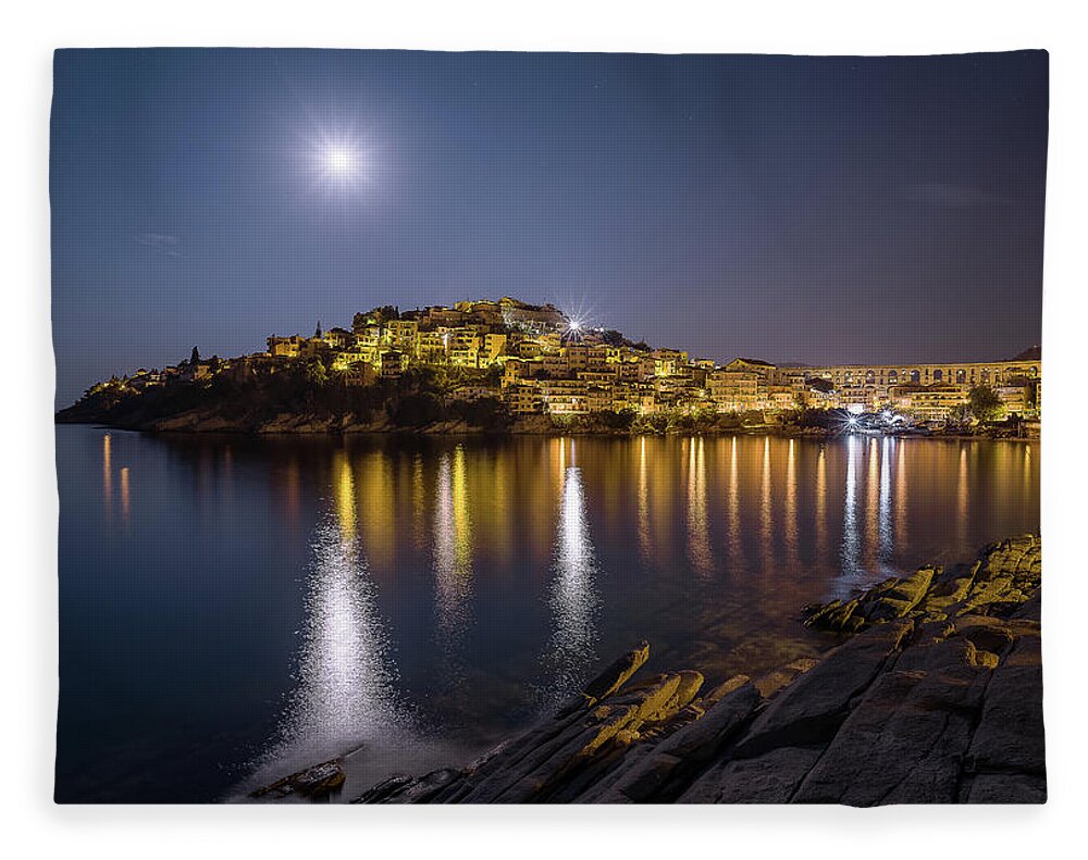 Kavala Fleece Blanket featuring the photograph Full Moon Magic III by Elias Pentikis