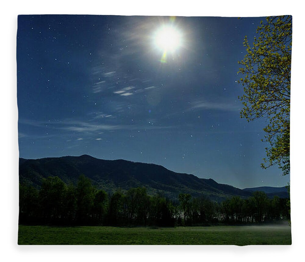 Cades Cove Nightfall Fleece Blanket featuring the photograph Full Moon Over Cades Cove by Dan Sproul
