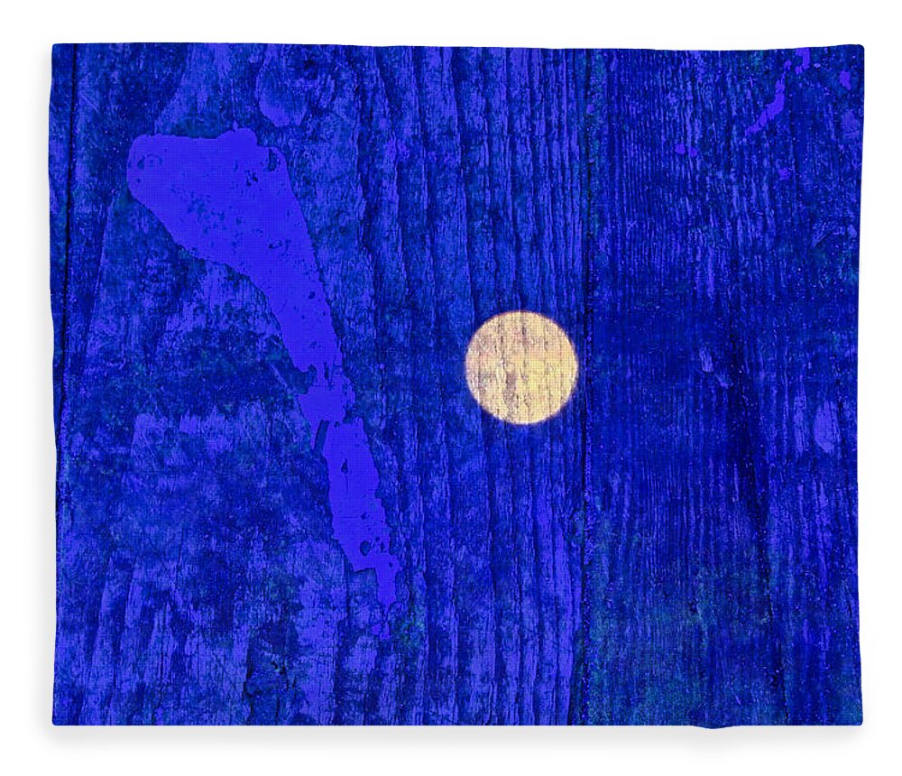 Moon Fleece Blanket featuring the digital art Daytime Full Moon Wood and Paint by Russel Considine