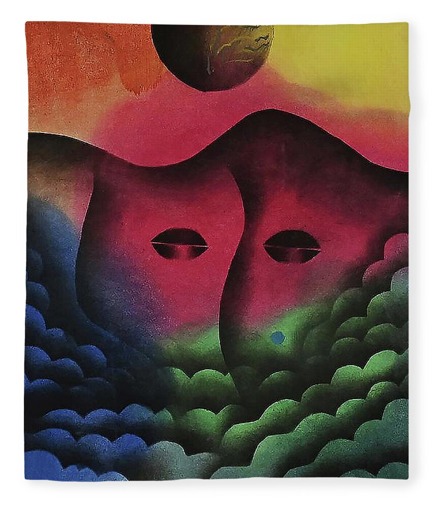 Abstract African Fleece Blanket featuring the painting Full Son Black by Winston Saoli 1950-1995