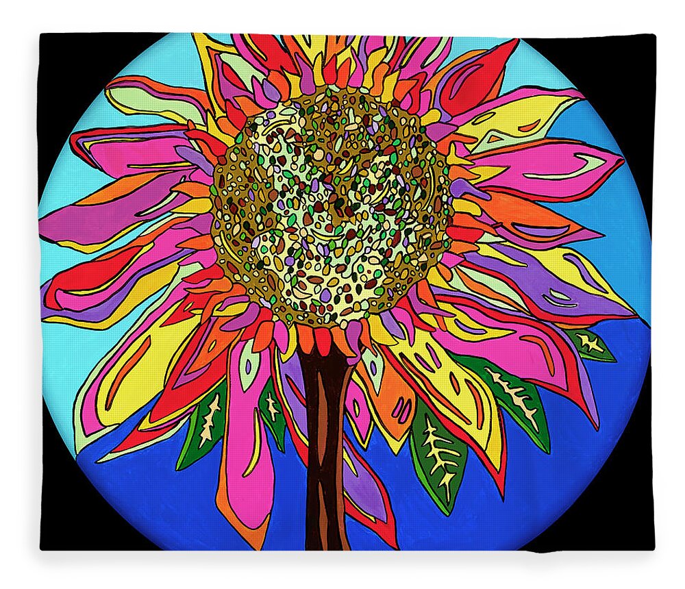 Flower Psychedelic Colorerful Pop Art Fleece Blanket featuring the painting FunFlower by Mike Stanko