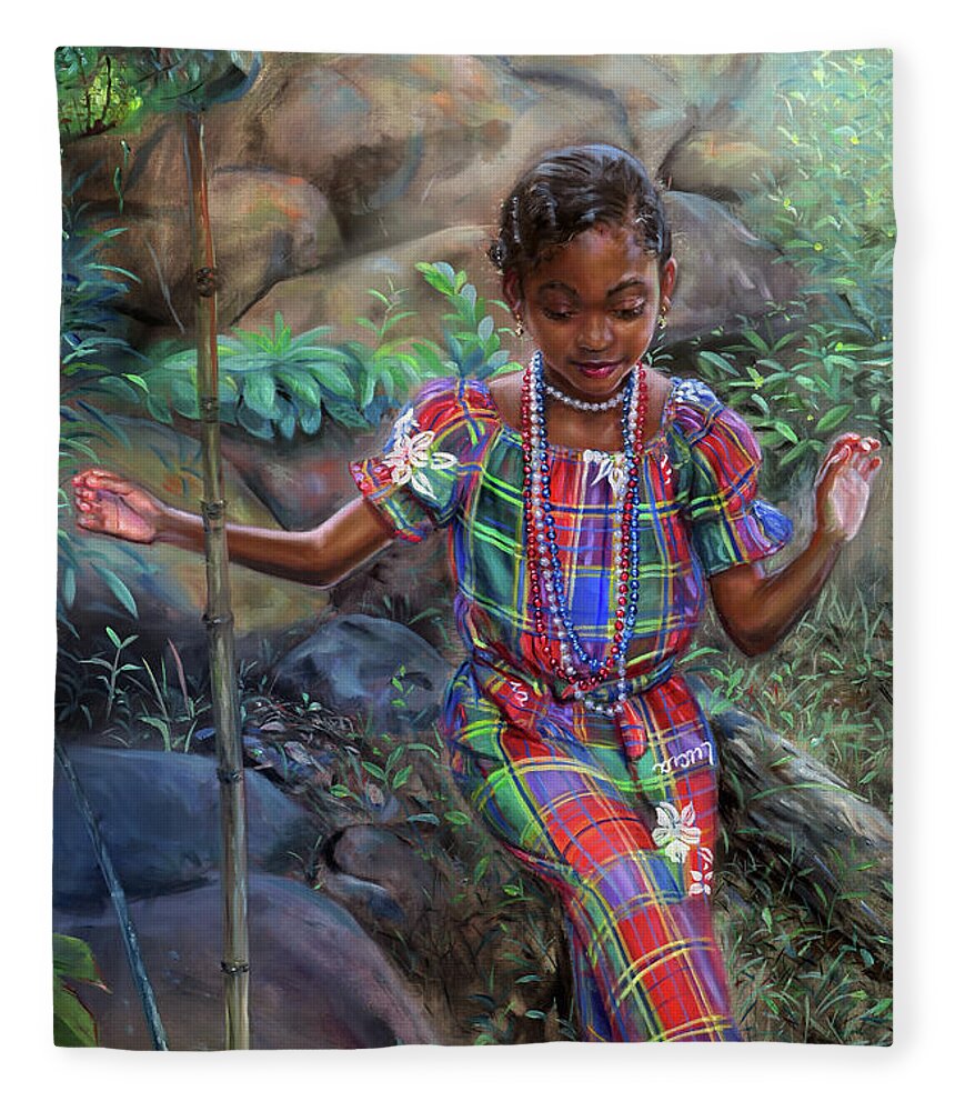 Caribbean Fleece Blanket featuring the painting Gabrielle Among Bounlders by Jonathan Gladding
