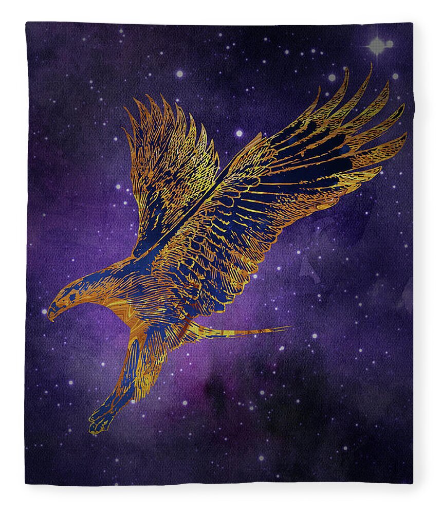 Hawk Fleece Blanket featuring the digital art Galaxy Hawk by Sambel Pedes