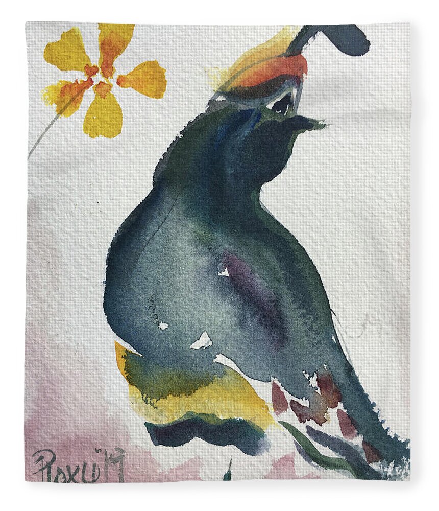 Gambels Quail Fleece Blanket featuring the painting Gambel's Quail by Roxy Rich