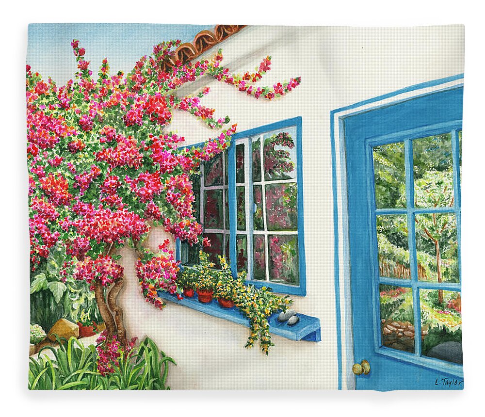 Bungalow Fleece Blanket featuring the painting Garden Bungalow by Lori Taylor