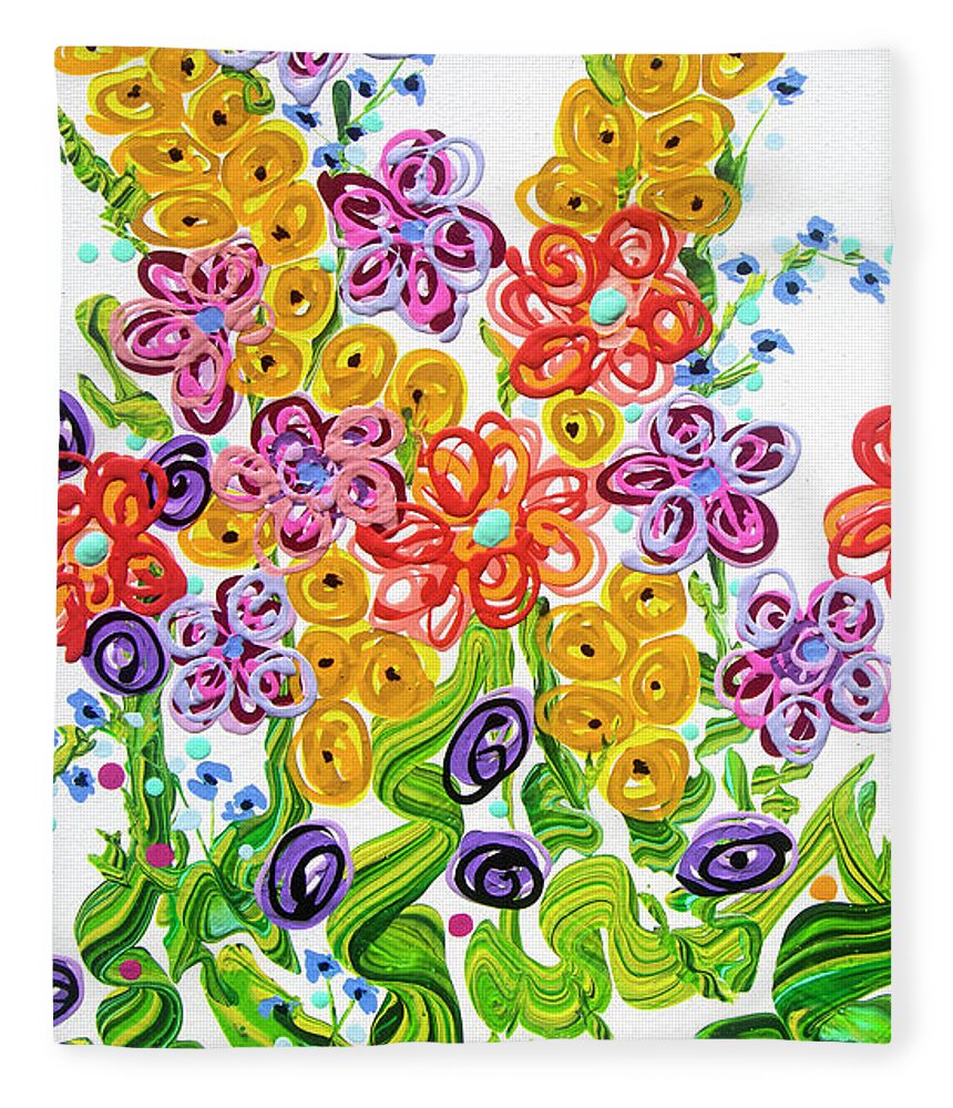 Colorful Florals Fleece Blanket featuring the painting Garden Circus by Jane Arlyn Crabtree
