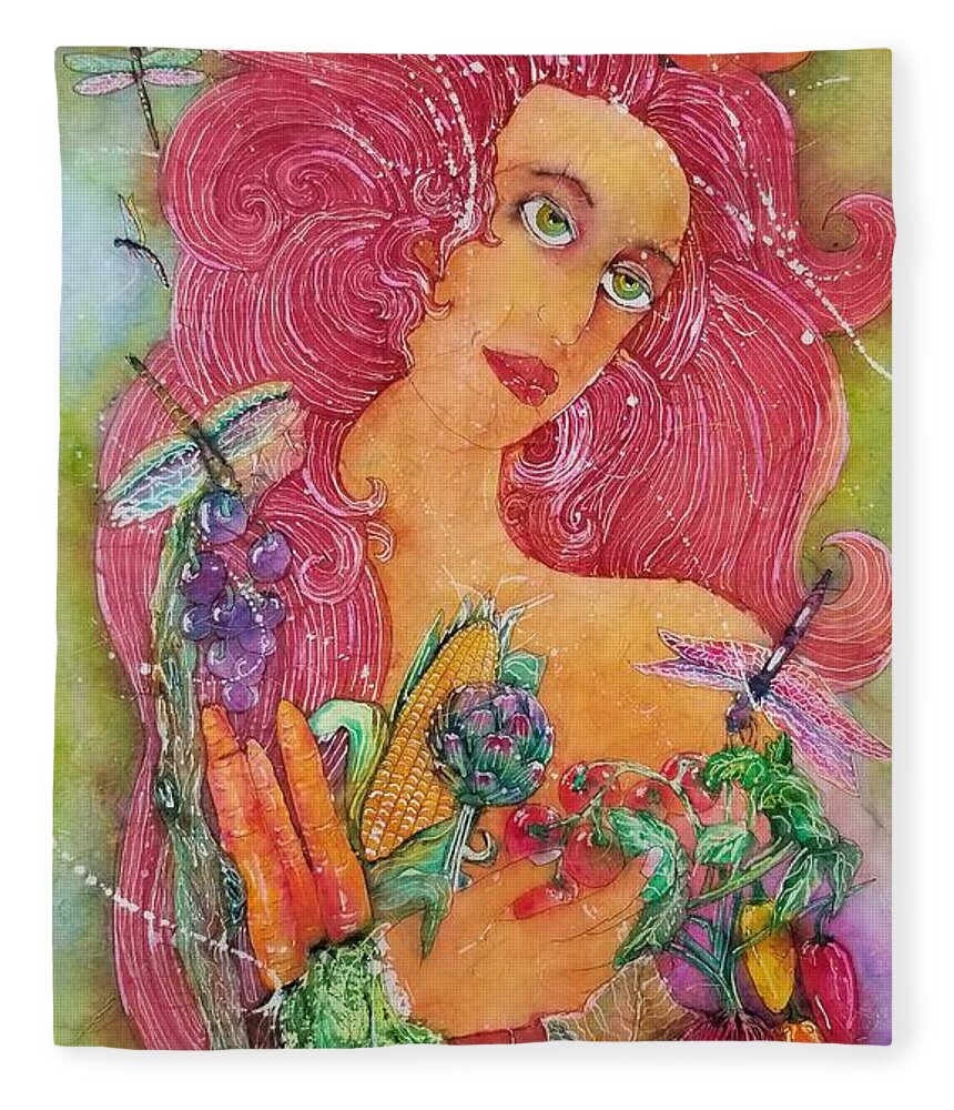 Vegetables Fleece Blanket featuring the painting Garden Goddess of the Vegetables by Carol Losinski Naylor