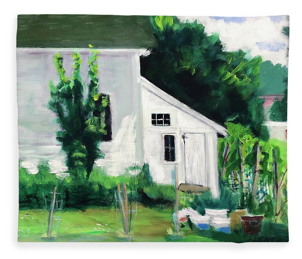 Home Town Fleece Blanket featuring the painting Garden Shed by Cyndie Katz