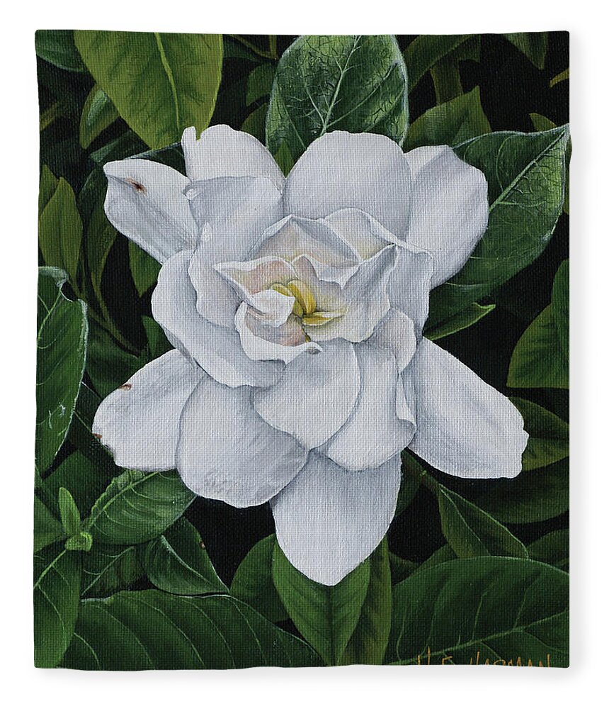 Gardenia Fleece Blanket featuring the painting Gardenia by Heather E Harman