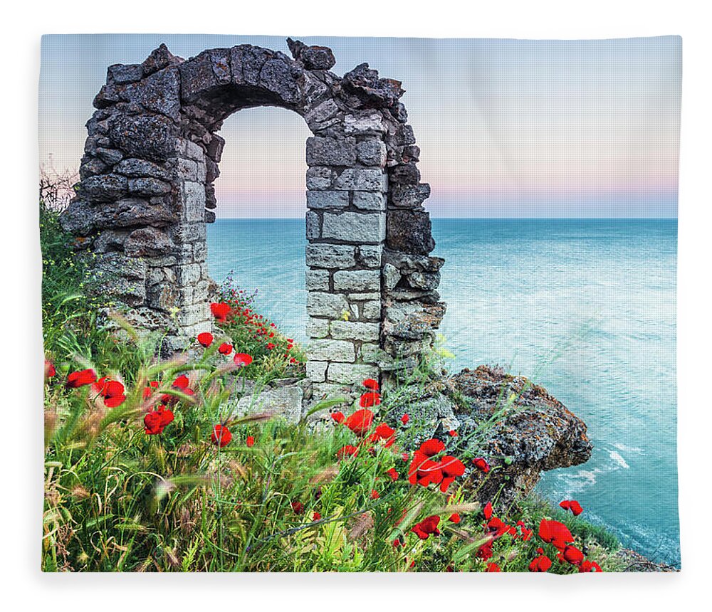 Fortress Fleece Blanket featuring the photograph Gate In the Poppies by Evgeni Dinev