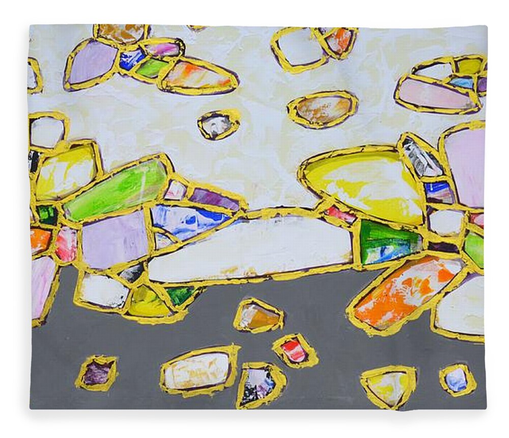 Stones Fleece Blanket featuring the painting Gems. Gold 2. by Iryna Kastsova