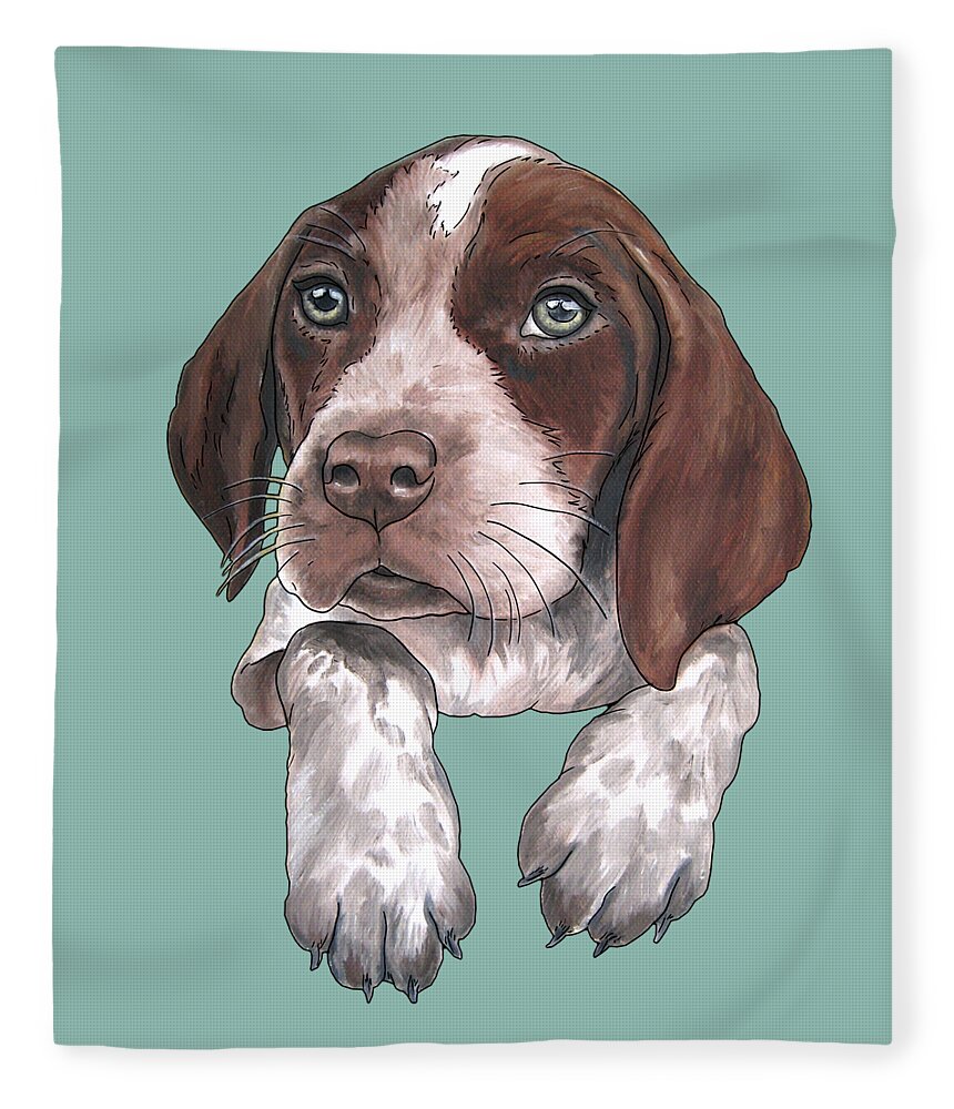 Dog Fleece Blanket featuring the painting German Shorhaired Pointer Puppy by Jindra Noewi