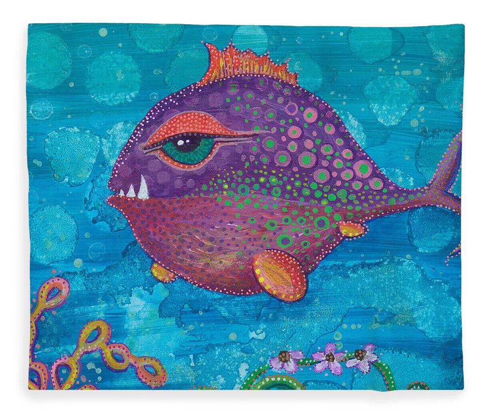 Fish Fleece Blanket featuring the painting Geronimo by Tanielle Childers