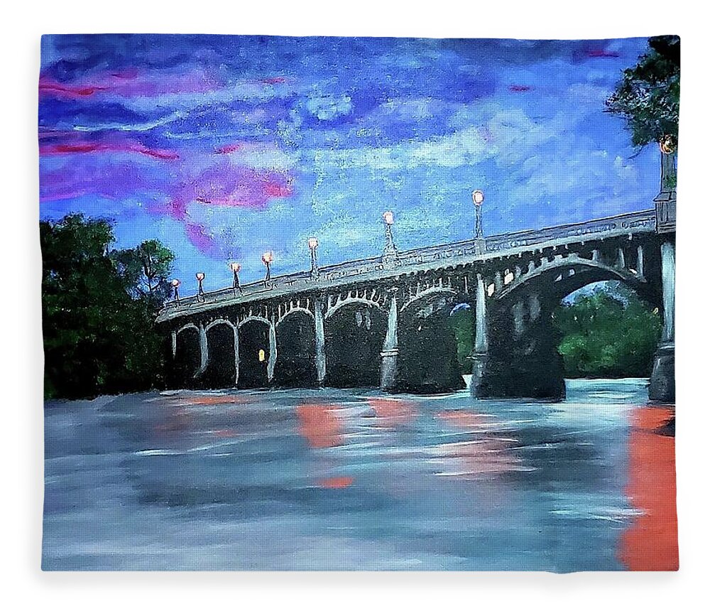 Gervais Street Bridge Fleece Blanket featuring the painting Gervais Street Bridge by Amy Kuenzie