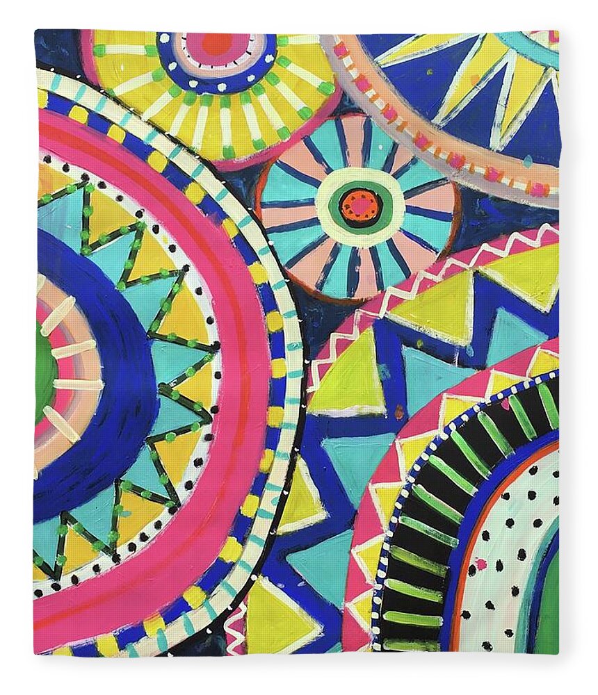 Cheerful Fleece Blanket featuring the painting Get Happy by Cyndie Katz